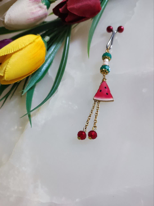 گیره روسری مجلسی یلدایی طرح هندوانه دو آویزه