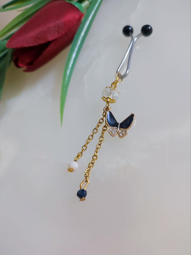 گیره روسری مجلسی طرح پروانه کوچک دو آویزه (آویز کوتاه)